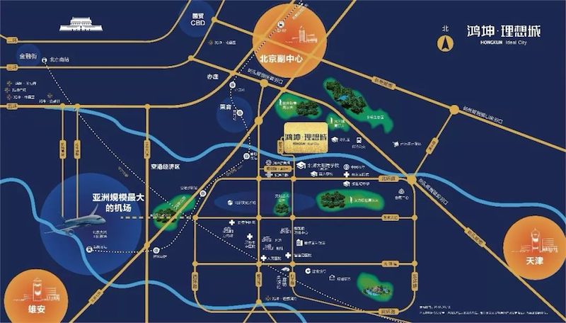 鸿坤地产项目廊坊鸿坤理想城区位示意图